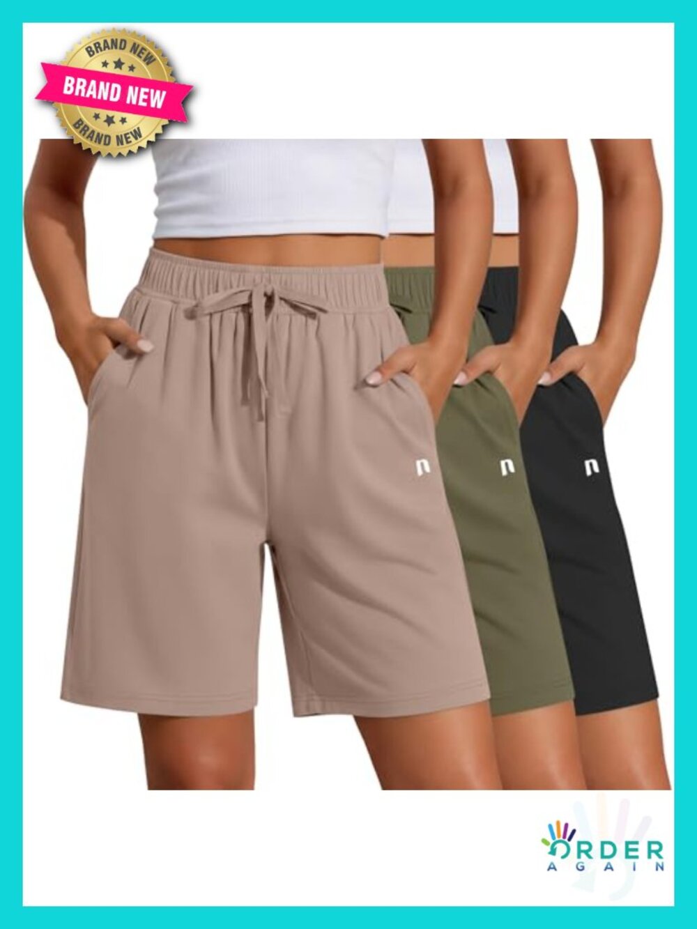 Quick Dry High Waisted Bermuda Shorts with Pockets 3 Pack